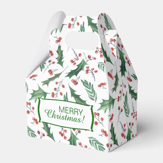 Holly and Berry Christmas Pattern Favor Boxes (Front Side)