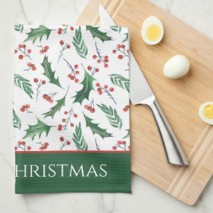 Holly and Berry Christmas Pattern Kitchen Towel