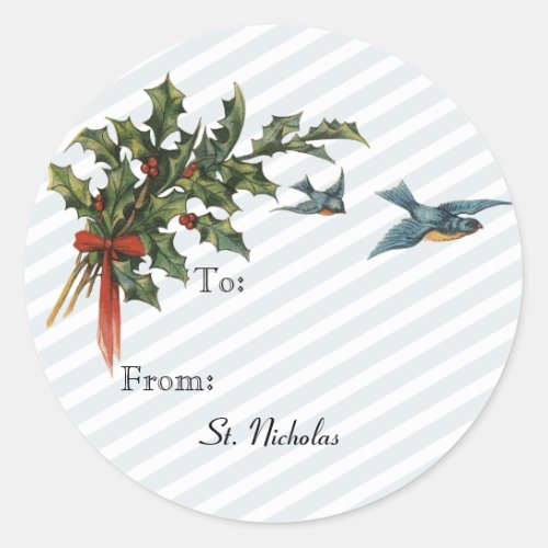 Holly and Birds Holiday Gift Label Stickers