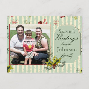 Holly and Bows Photo Christmas Postcard