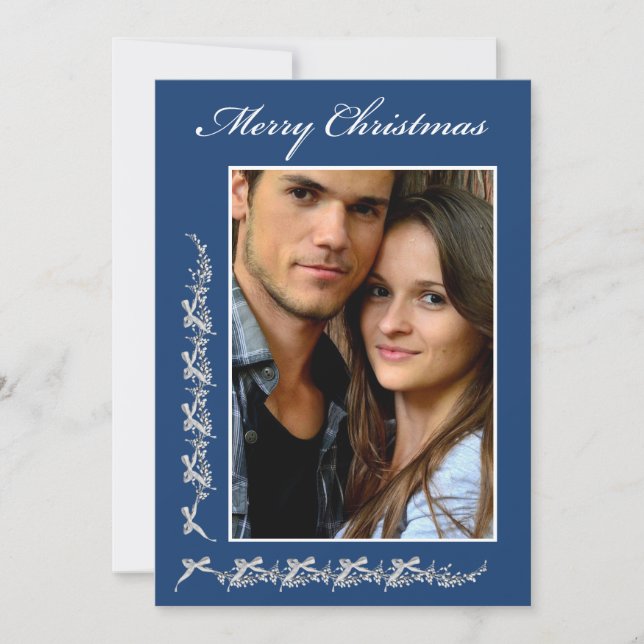 Holly and Bows with Photo & Christmas message Holiday Card (Front)