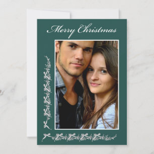Holly and Bows with Photo & Christmas message Holiday Card