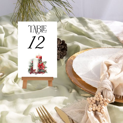 Holly and Candle Winter Wedding Table Number