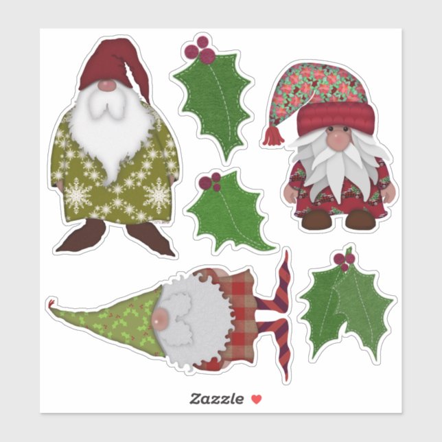 Holly and Christmas Gnomes | Felt Look Sticker (Sheet)