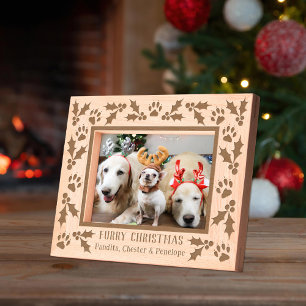 Holly and Dog Paws Holiday Engraved Frames
