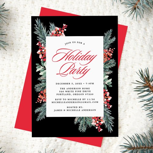 Holly and Evergreen Holiday Party Invitation