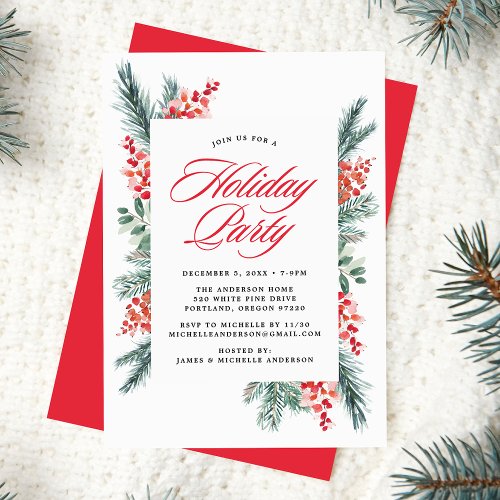 Holly and Evergreen Holiday Party Invitation