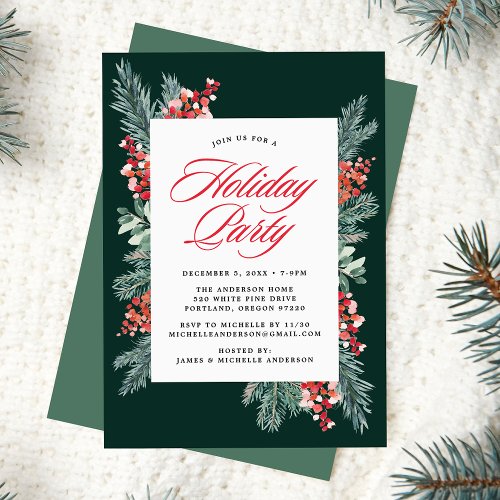 Holly and Evergreen Holiday Party Invitation