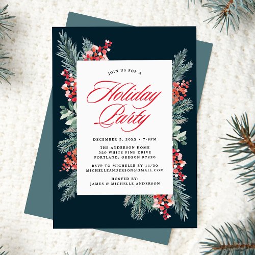 Holly and Evergreen Holiday Party Invitation