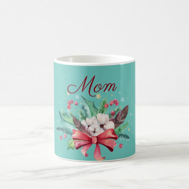 Holly and Feathers Bouquet Christmas Coffee Mug (Center)