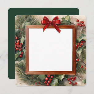 Holly and Fir Photo Frame Christmas Card