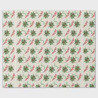 Holly and Green Ribbon Wrapping Paper