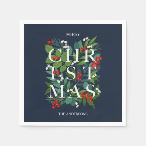 Holly And Greenery Merry Christmas Holiday Napkins