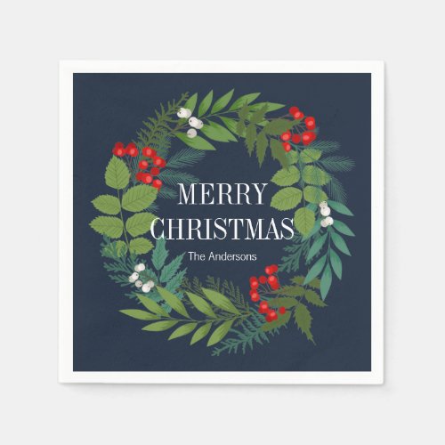 Holly And Greenery Merry Christmas Holiday Napkins