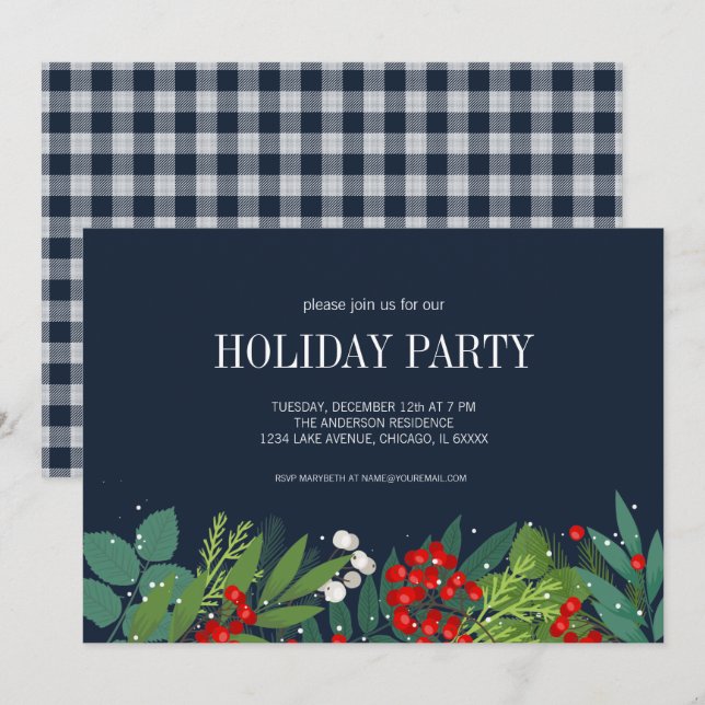 Holly And Greenery Merry Christmas Holiday Party Invitation (Front/Back)