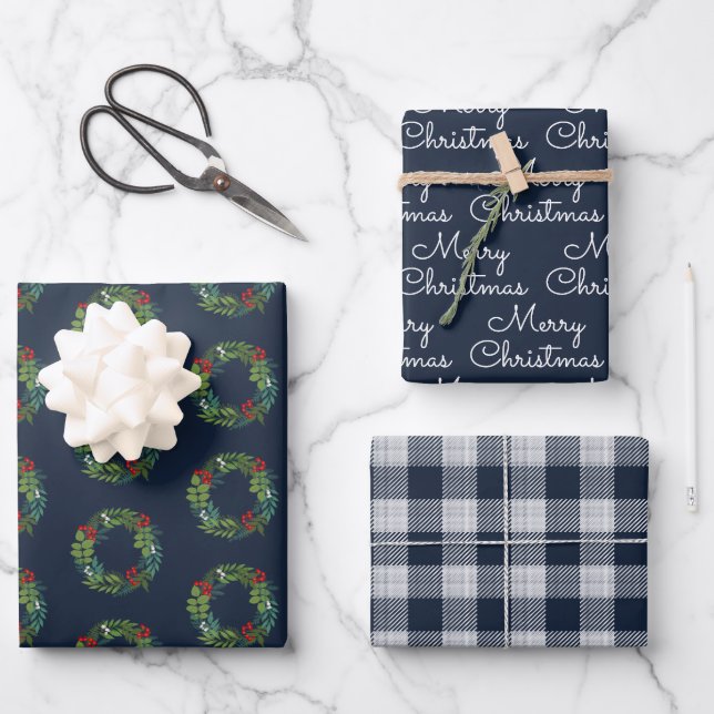 Holly And Greenery Merry Christmas Holiday Wrapping Paper Sheets (Front)