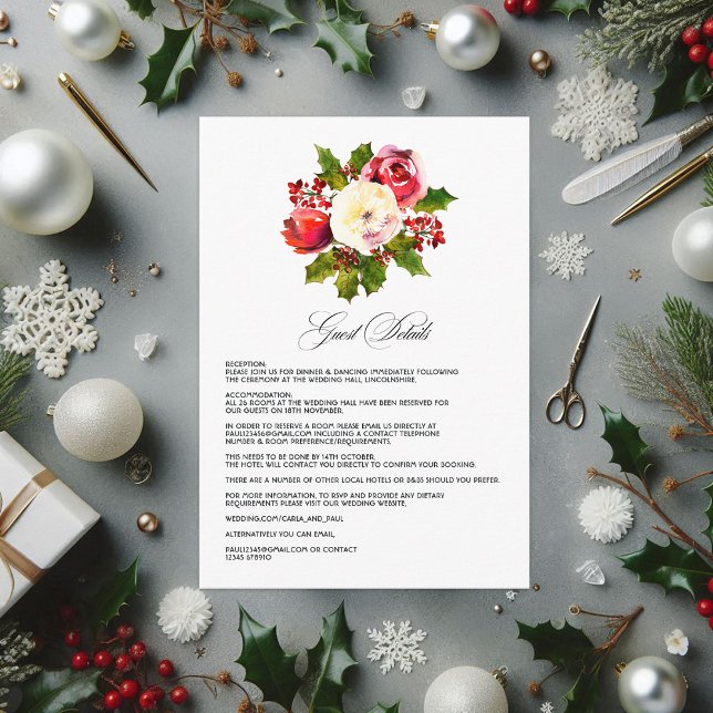 Holly and Ivy Christmas Wedding Guest Details Enclosure Card (Holly and Ivy Christmas Wedding Guest Details Enclosure Card)
