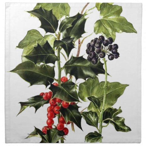 holly and ivy design Christmas Cloth Napkin