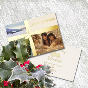Holly and Ivy Gold Ribbon Foil Holiday Card