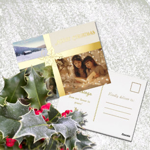 Holly and Ivy Gold Ribbon Foil Holiday Post Card