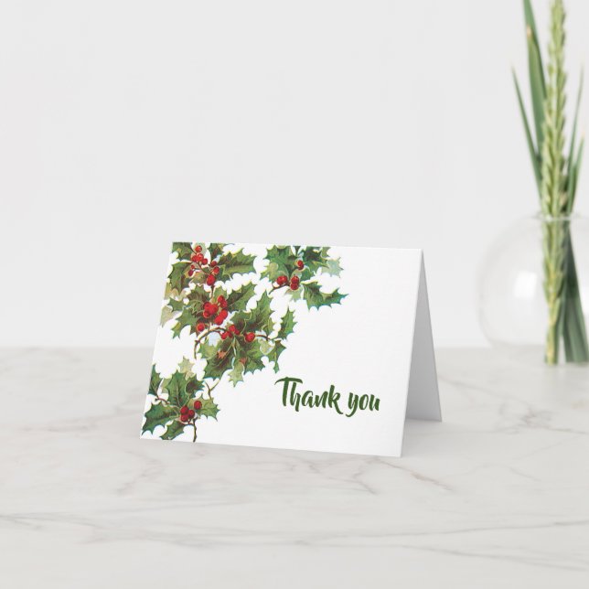 Holly and Ivy "Thank You" Thank You Card (Front)