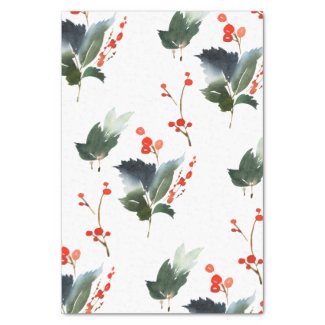 Holly and Ivy Watercolor Print Tissue Paper