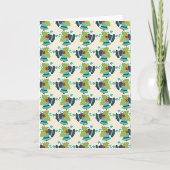 Holly And Jingle Bells Retro Christmas Pattern Holiday Card by UniqueChristmasGifts at Zazzle