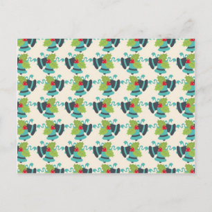 Holly and Jingle Bells Retro Christmas Pattern Holiday Postcard