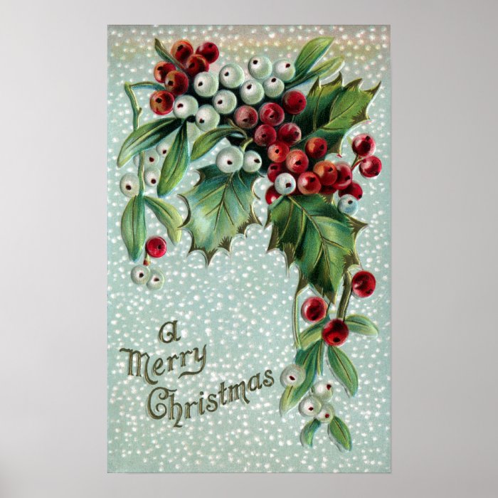 Holly and Mistletoe Berries Poster