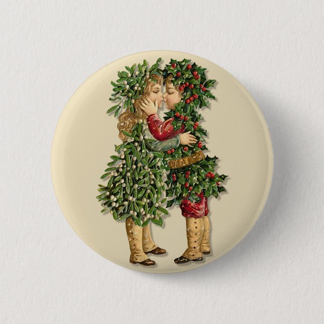 Holly and Mistletoe Kids Button (Front)
