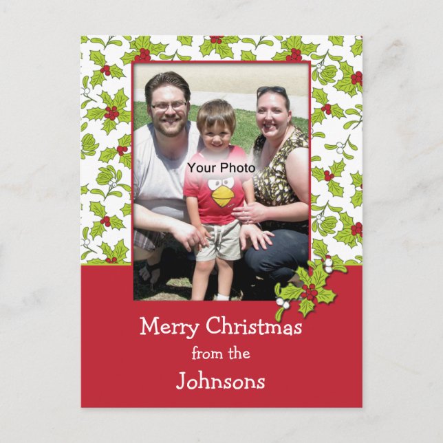 Holly and Mistletoe Photo Christmas Postcard (Front)