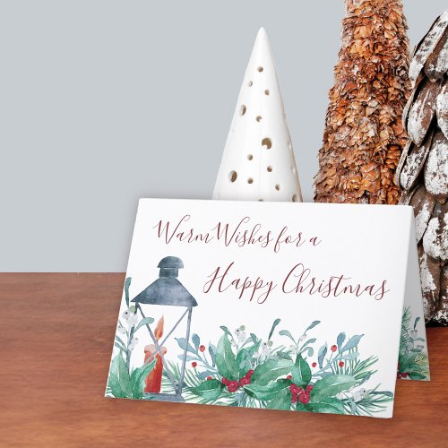 Holly and Mistletoe Traditional Watercolor Folded Holiday Card