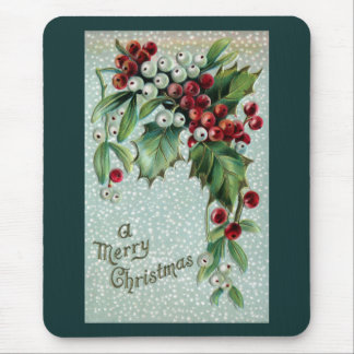 Holly and Mistletoe Vintage Christmas Mouse Pad
