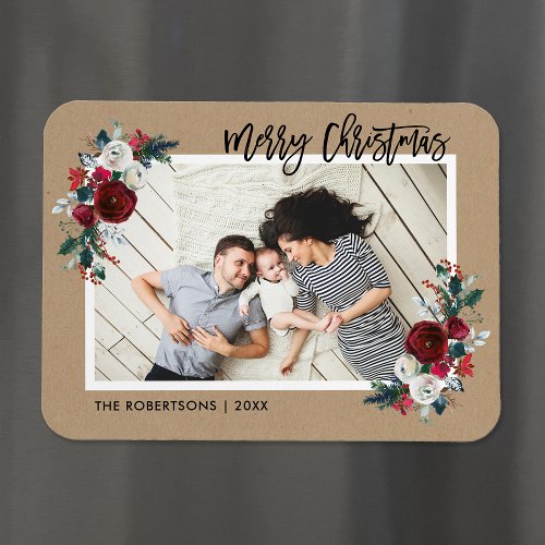 Holly and Pine Christmas Photo Magnet