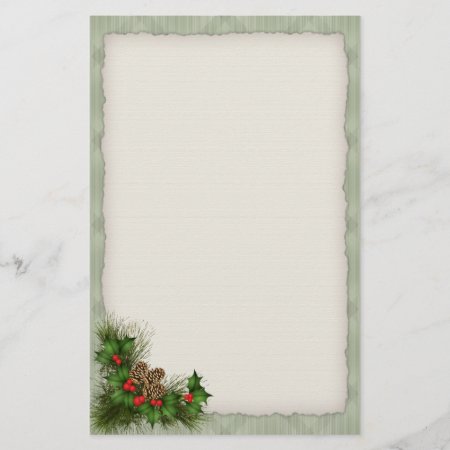 Holly And Pine Cone Christmas Stationery