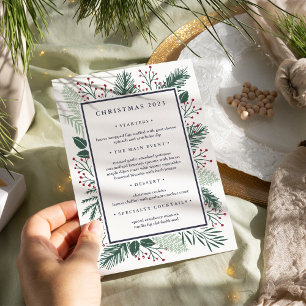 Holly and Pine Custom Christmas Dinner Menu Invitation