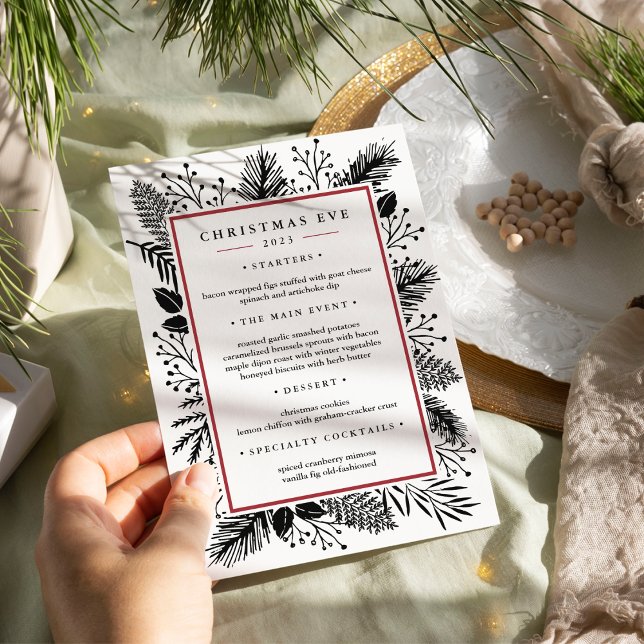 Holly and Pine | Custom Christmas Eve Dinner Menu Invitation (Creator Uploaded)