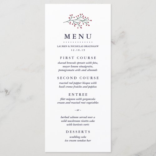 Holly and Pine Custom Wedding Menu