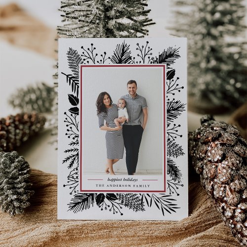Holly and Pine  Holiday Photo Card