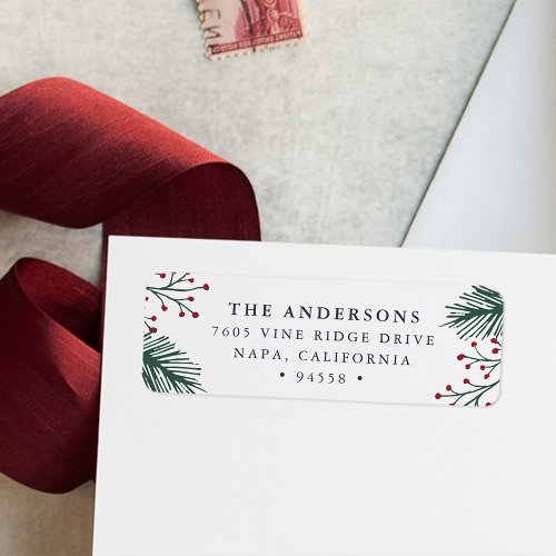 Holly and Pine  Holiday Return Address Label