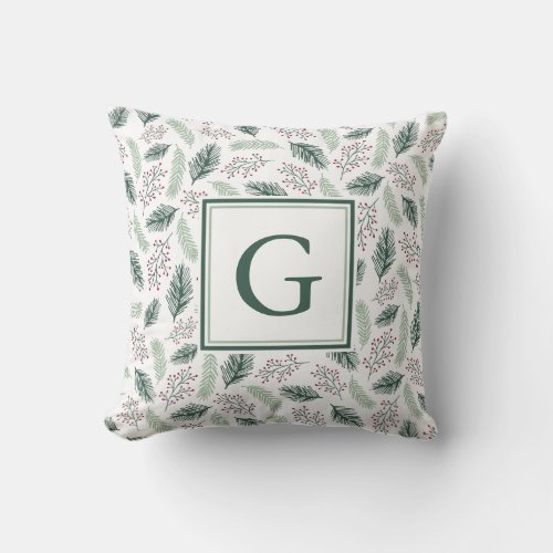 Holly and Pine Monogram Holiday Throw Pillow