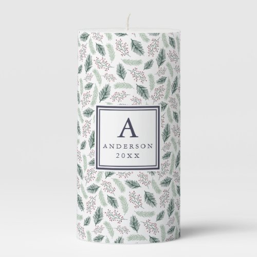 Holly and Pine  Monogrammed Holiday Pillar Candle
