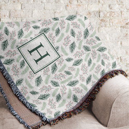 Holly and Pine  Monogrammed Holiday Throw Blanket