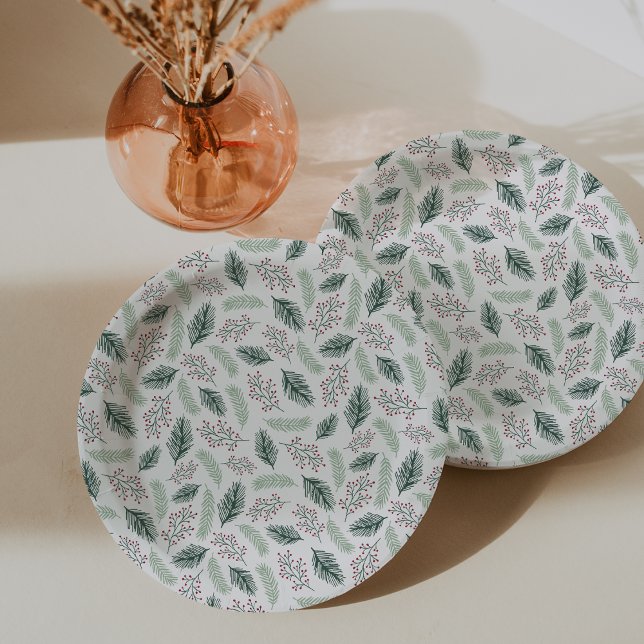 Holly and Pine Paper Plates (Creator Uploaded)