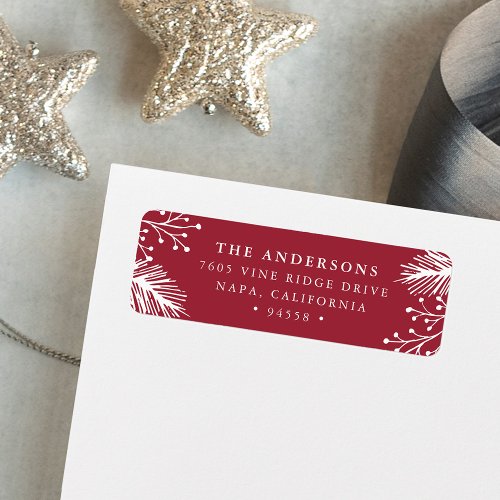 Holly and Pine  Red Holiday Return Address Label