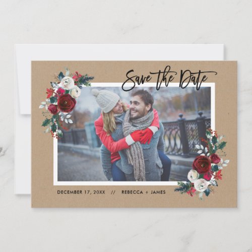 Holly and Pine Save the Date Photo Card