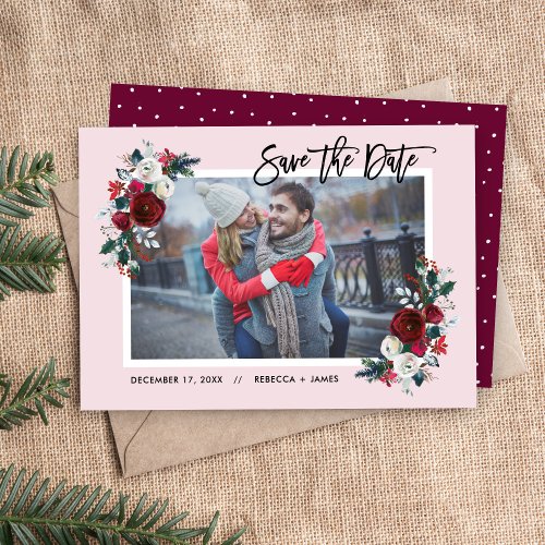 Holly and Pine Save the Date Photo Card
