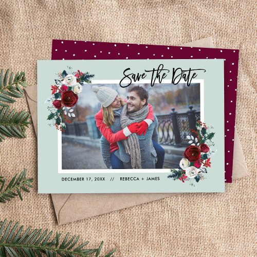 Holly and Pine Save the Date Photo Card