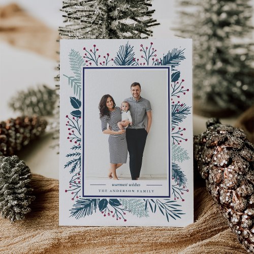 Holly and Pine  Warmest Wishes Holiday Card
