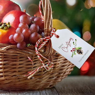 Holly and pinecone personalized gift tags